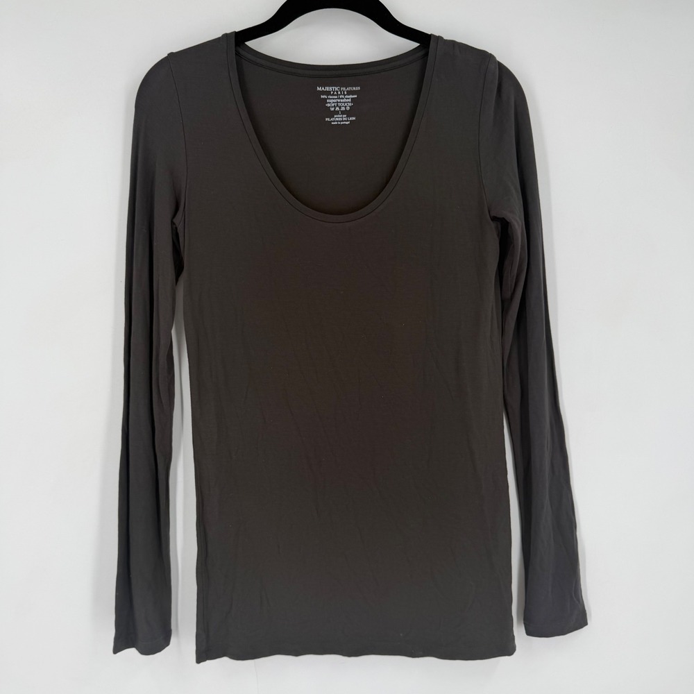 Majestic Filatures Scoop Neck Top‎ Womens 1 Gray Viscose Soft Touch Superwashed